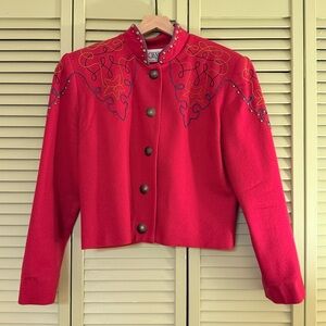 Vintage BMW Designs Fort Worth Red Embroidered Western Wool Jacket
